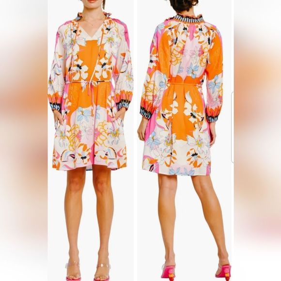 Drea Floral Print Long Sleeve Mini Dress By Ciebon NWT SZ. Small No Belt - Picture 2 of 8
